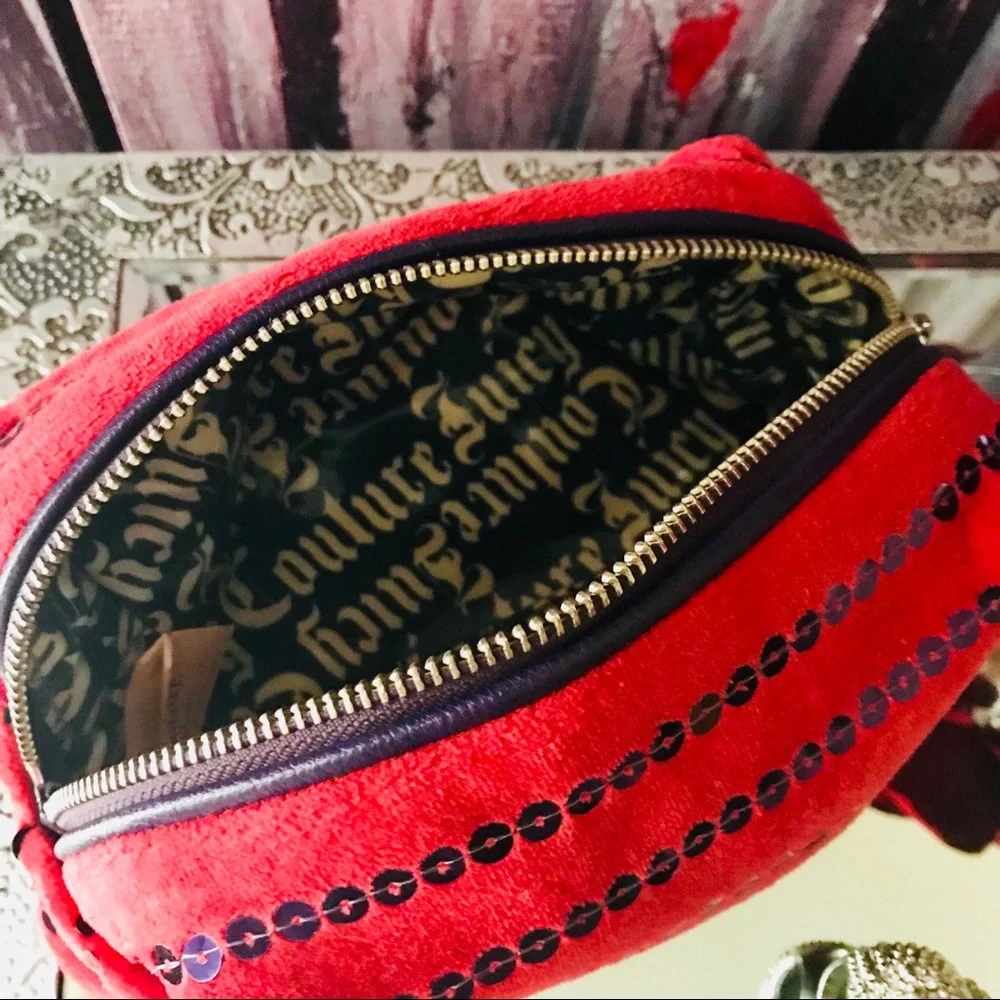 Juicy Couture 2012 Velour Sequin Cosmetic Bag Red Purple Y2K McBling J Pull Glam